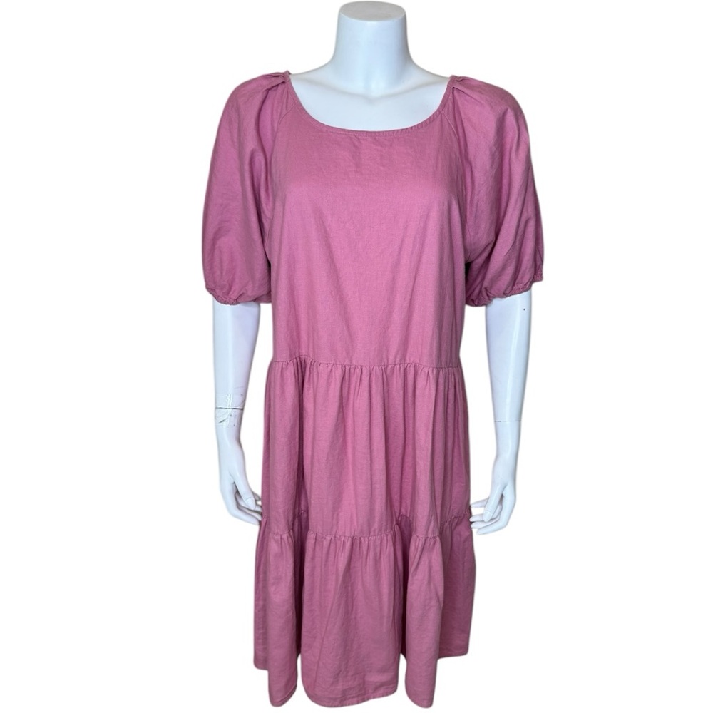 ModCloth x Princess Highway Tiered Babydoll Dress 12 Pink Linen Blend